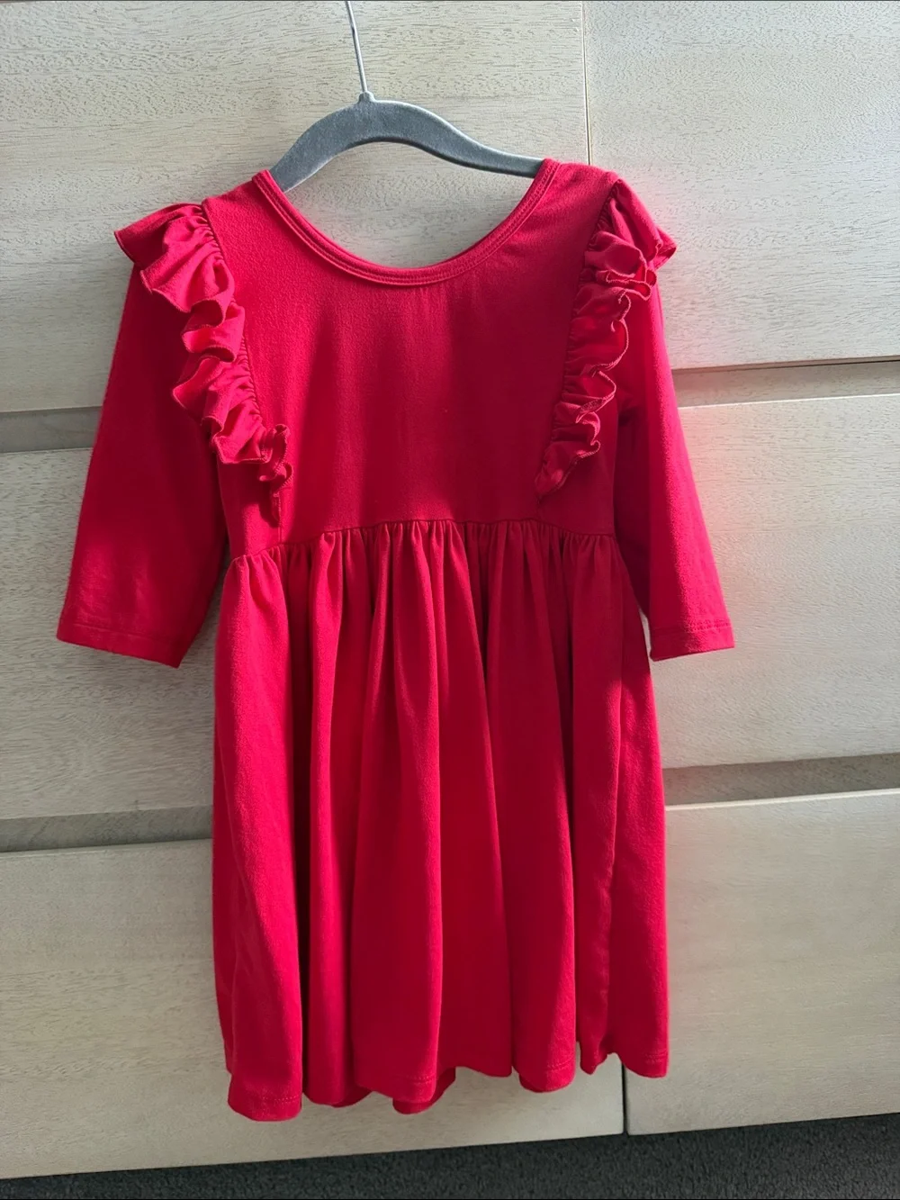Girls Red Ruffle-Sleeve Dress